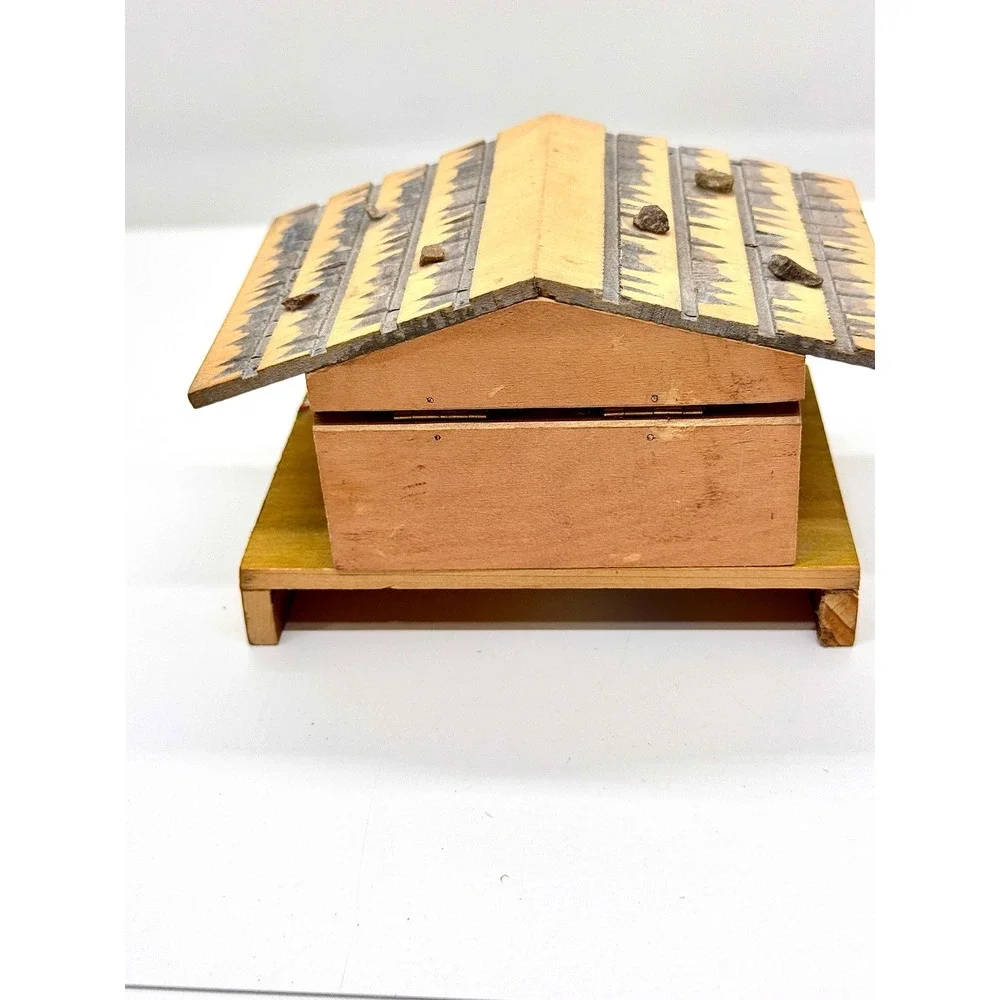 Vintage BEFAG Swiss Chalet Music Box Swedish Rhapsody Log Cabin Wood Trinket Box